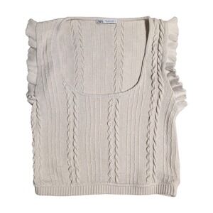 Zara Cable Knit Sweater Vest Girls Size L Academia Preppy Ivory Formal